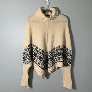 Harley of Scotland 100% wool fair isle turtleneck long sleeve cape poncho